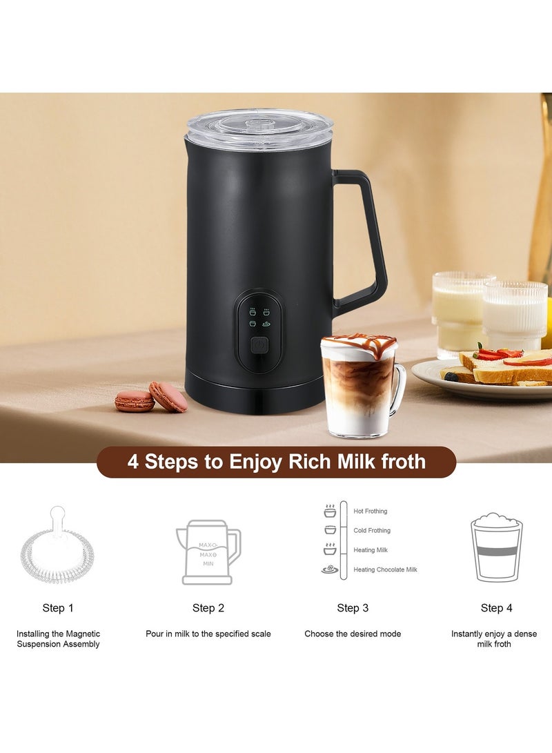 Milk Frother, 4-in-1 Electric Milk Steamer, Automatic Hot and Cold Foam Maker and Milk Warmer for Latte, Cappuccinos, Macchiato, 400W, Black