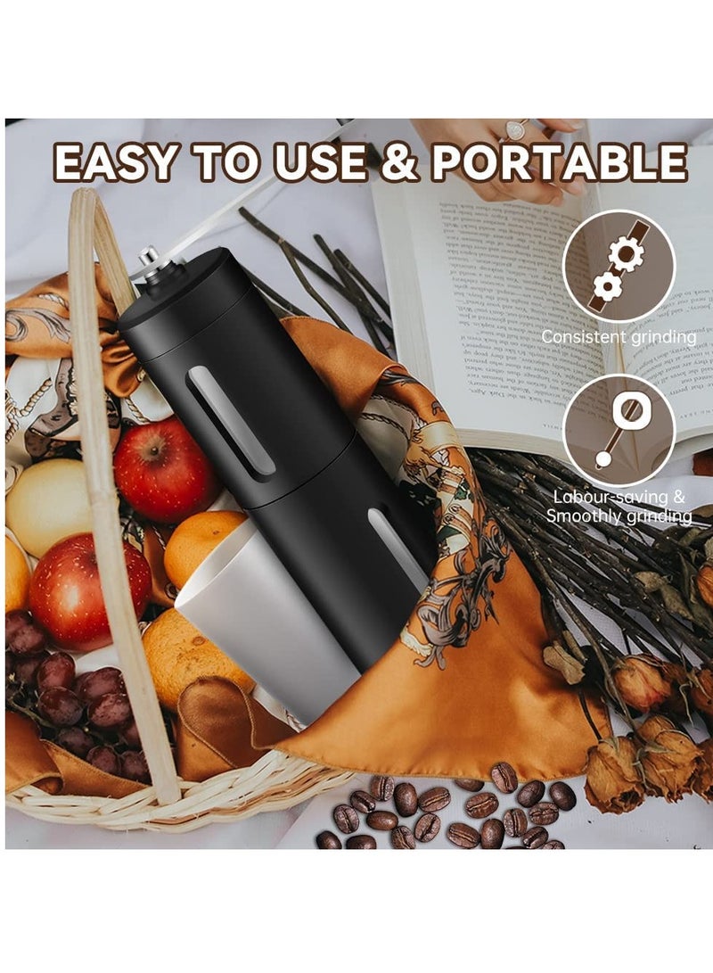 Coffee Grinder, Conical Burr Mill & Brushed Stainless Steel, Portable Manual Coffee Grinder with Adjustable Coarseness for Whole Bean, Ideal for Office, Home, Traveling, Camping