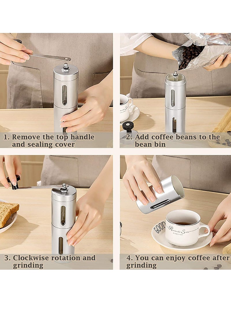 Coffee Grinder, Conical Burr Mill & Brushed Stainless Steel, Portable Manual Coffee Grinder with Adjustable Coarseness for Whole Bean, Ideal for Office, Home, Traveling, Camping