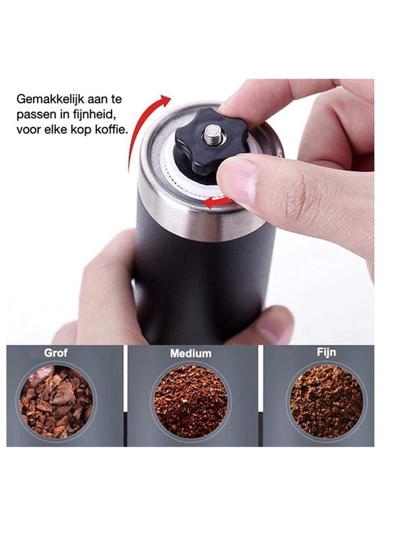 Coffee Grinder, Conical Burr Mill & Brushed Stainless Steel, Portable Manual Coffee Grinder with Adjustable Coarseness for Whole Bean, Ideal for Office, Home, Traveling, Camping