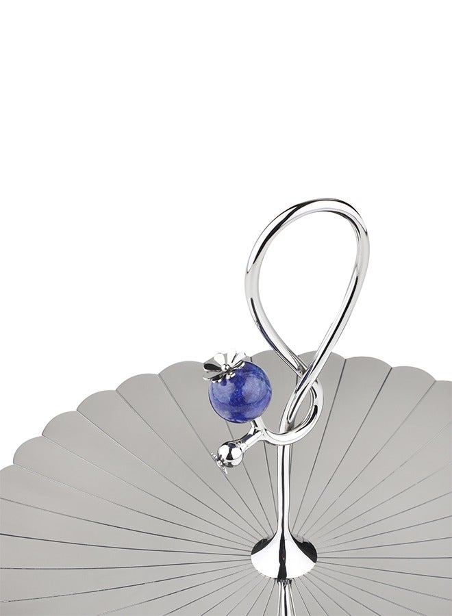 ARTTDINOX Round Pole Serving Platter | Multipurpose Dessert Cake Stand and Fruit Snack Tower | Royal Lapiz Series | Lapi Lazuli Stone | Stainless Steel | Silver | by Jindal