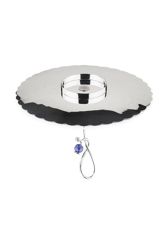 ARTTDINOX Round Pole Serving Platter | Multipurpose Dessert Cake Stand and Fruit Snack Tower | Royal Lapiz Series | Lapi Lazuli Stone | Stainless Steel | Silver | by Jindal