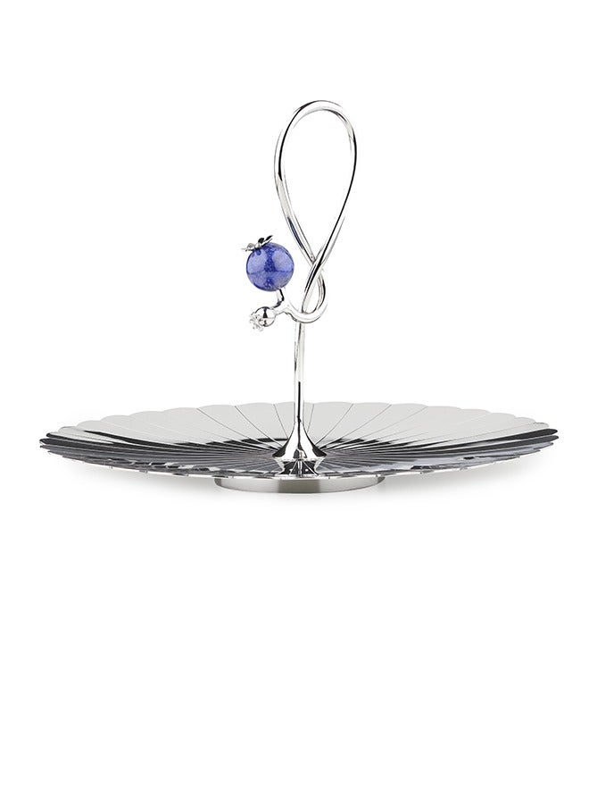 ARTTDINOX Round Pole Serving Platter | Multipurpose Dessert Cake Stand and Fruit Snack Tower | Royal Lapiz Series | Lapi Lazuli Stone | Stainless Steel | Silver | by Jindal