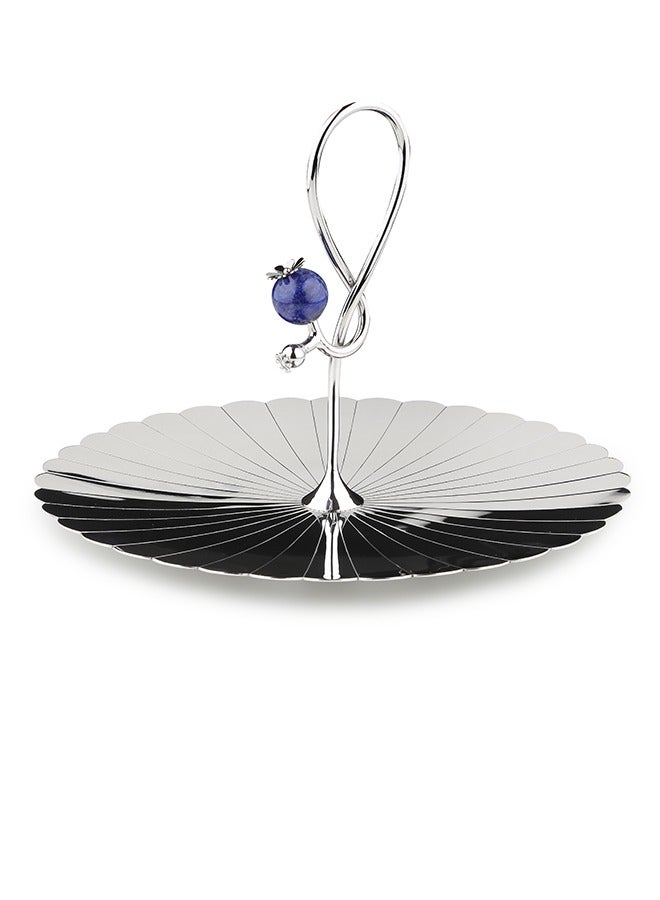 ARTTDINOX Round Pole Serving Platter | Multipurpose Dessert Cake Stand and Fruit Snack Tower | Royal Lapiz Series | Lapi Lazuli Stone | Stainless Steel | Silver | by Jindal