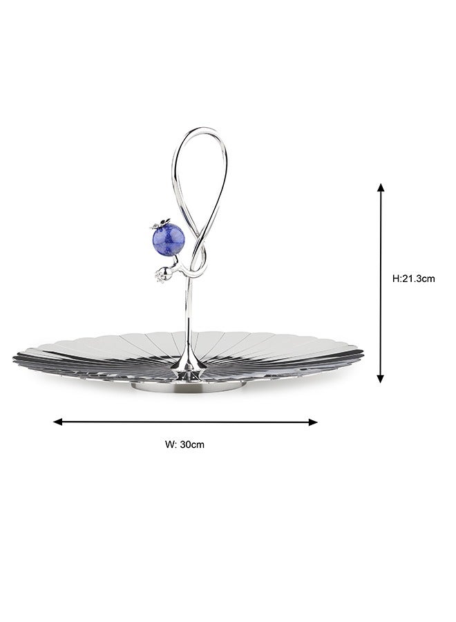 ARTTDINOX Round Pole Serving Platter | Multipurpose Dessert Cake Stand and Fruit Snack Tower | Royal Lapiz Series | Lapi Lazuli Stone | Stainless Steel | Silver | by Jindal