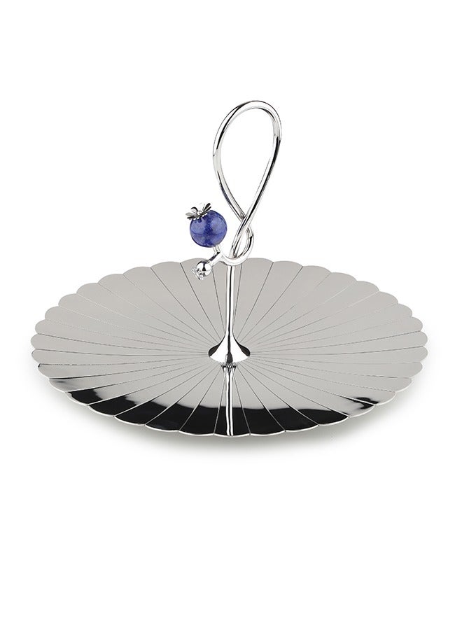 ARTTDINOX Round Pole Serving Platter | Multipurpose Dessert Cake Stand and Fruit Snack Tower | Royal Lapiz Series | Lapi Lazuli Stone | Stainless Steel | Silver | by Jindal