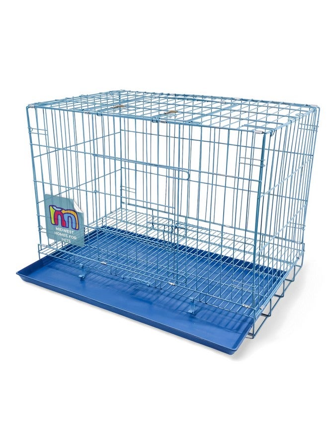 Midwest Dog Crates Cage Kennel 24 Inch - Age 2-4 Month & Adult Cats Crate (24Lx17Wx18H) - Sturdy Metal Construction - Portable & Foldable Design - Blue Color