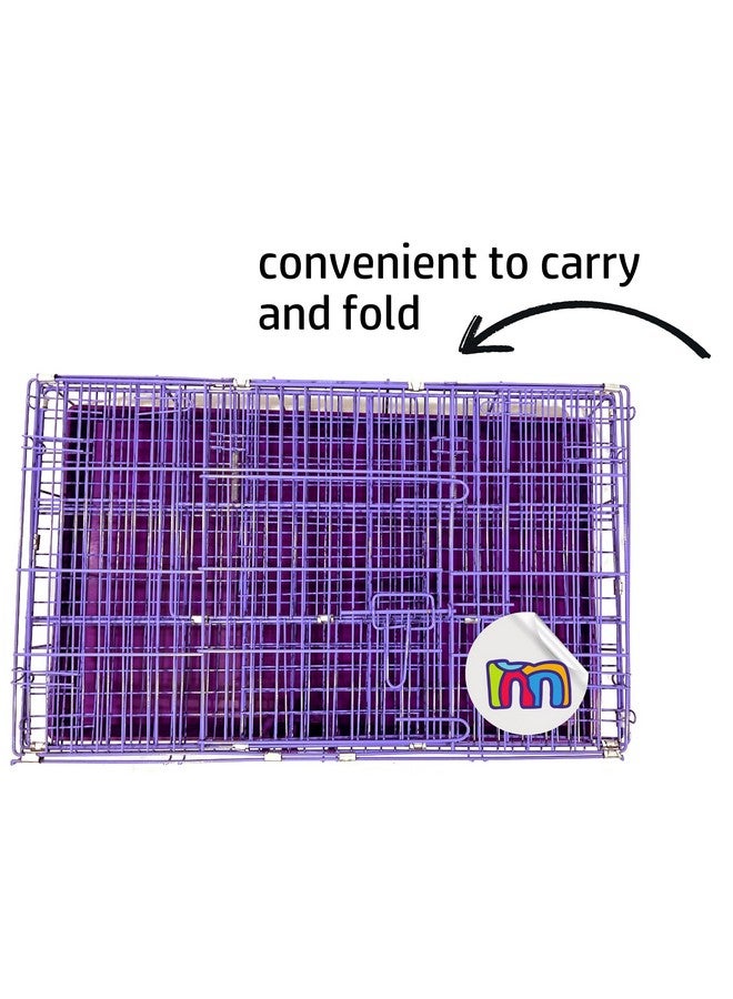 Iron Dog Crates Cage Kennel 36 Inch - Large Adult Dog Crate (36Lx25.50Wx24.50H) - Heavy-Duty Metal Construction - Portable & Foldable Design Violet Color