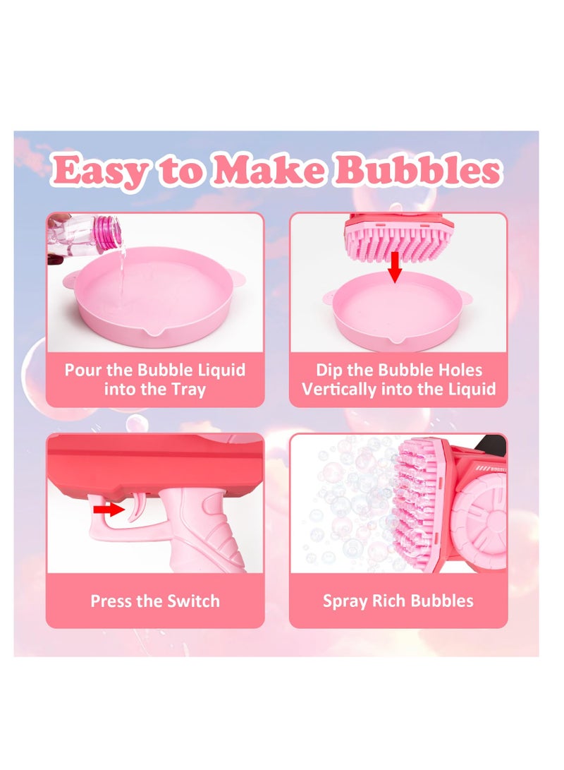 Kids Bubble Machine, 139 Holes Automatic Bubble Blaster Blower Toy with 2 Bubble Refill Solution, Indoor Outdoor Bubble Maker, Game Activities Toys for Birthday Wedding Party Favors, Pink