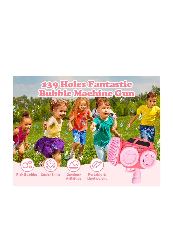 Kids Bubble Machine, 139 Holes Automatic Bubble Blaster Blower Toy with 2 Bubble Refill Solution, Indoor Outdoor Bubble Maker, Game Activities Toys for Birthday Wedding Party Favors, Pink