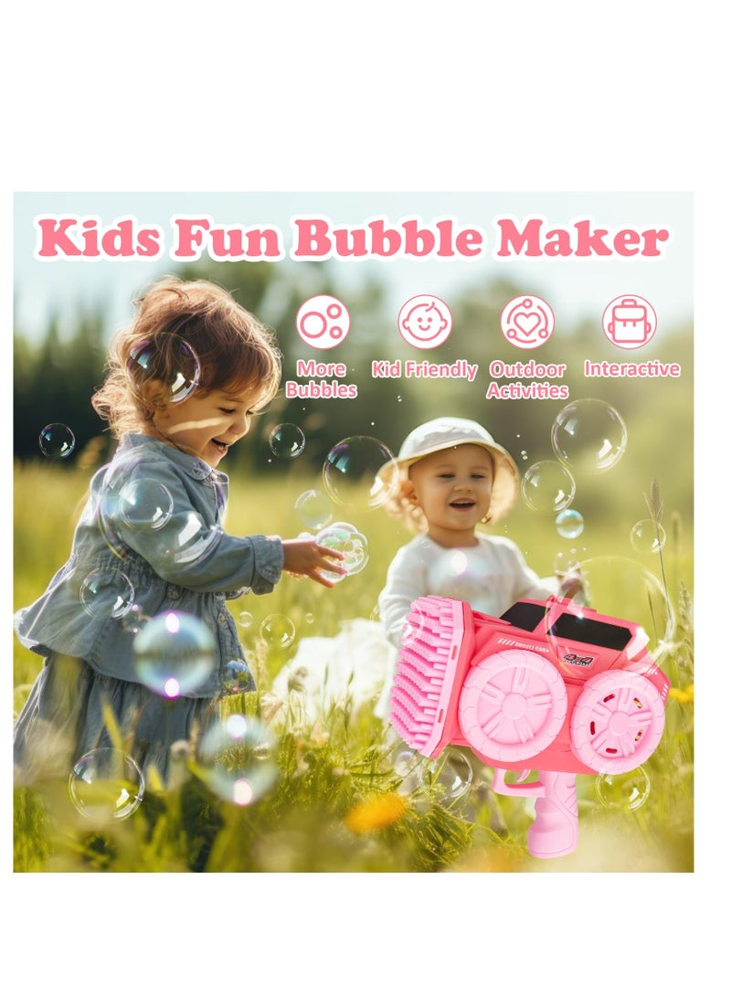 Kids Bubble Machine, 139 Holes Automatic Bubble Blaster Blower Toy with 2 Bubble Refill Solution, Indoor Outdoor Bubble Maker, Game Activities Toys for Birthday Wedding Party Favors, Pink