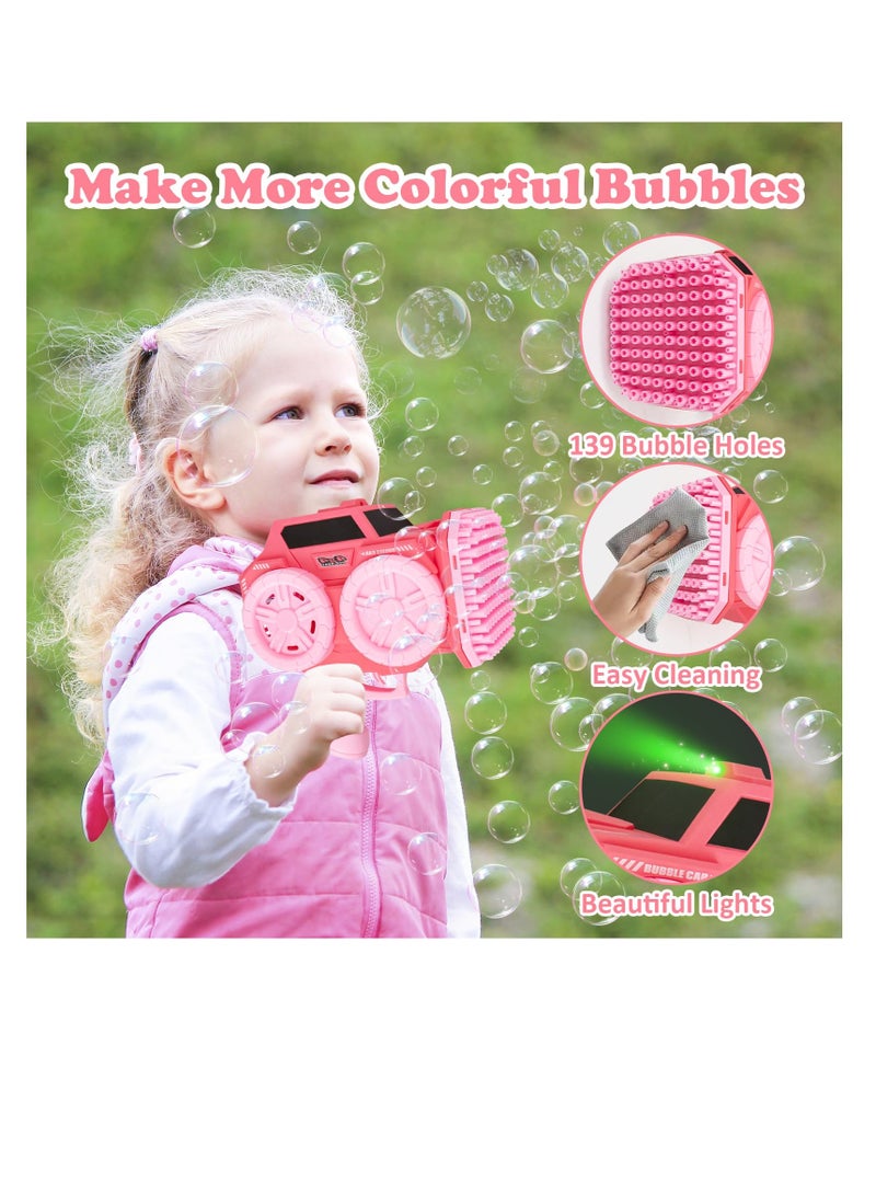 Kids Bubble Machine, 139 Holes Automatic Bubble Blaster Blower Toy with 2 Bubble Refill Solution, Indoor Outdoor Bubble Maker, Game Activities Toys for Birthday Wedding Party Favors, Pink