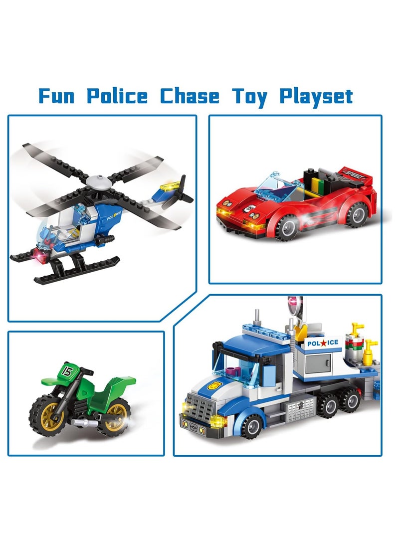 City Police Truck and Trailer Building Sets, Compatible with Lego Police Car with Tow Truck, Helicopter, Car, Motorcycle, Police Chase Building Blocks Toy Set Gift for Boys Aged 6-12, 509 PCS