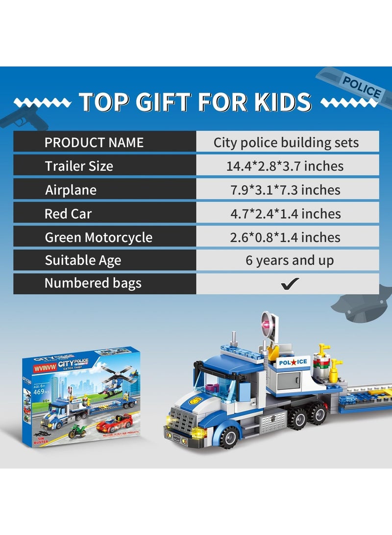 City Police Truck and Trailer Building Sets, Compatible with Lego Police Car with Tow Truck, Helicopter, Car, Motorcycle, Police Chase Building Blocks Toy Set Gift for Boys Aged 6-12, 509 PCS