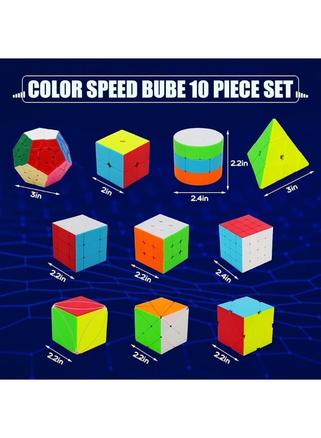 STEAM Life Speed Cube Set 10 Pack Magic Cube | Includes Speed Cubes 3x3, 2x2 Speed Cube, 4x4 Speed Cube, Pyramid Cube, Megaminx Cube Puzzle Cube Bundle Collection Cube Toys Gift for Kids & Adults