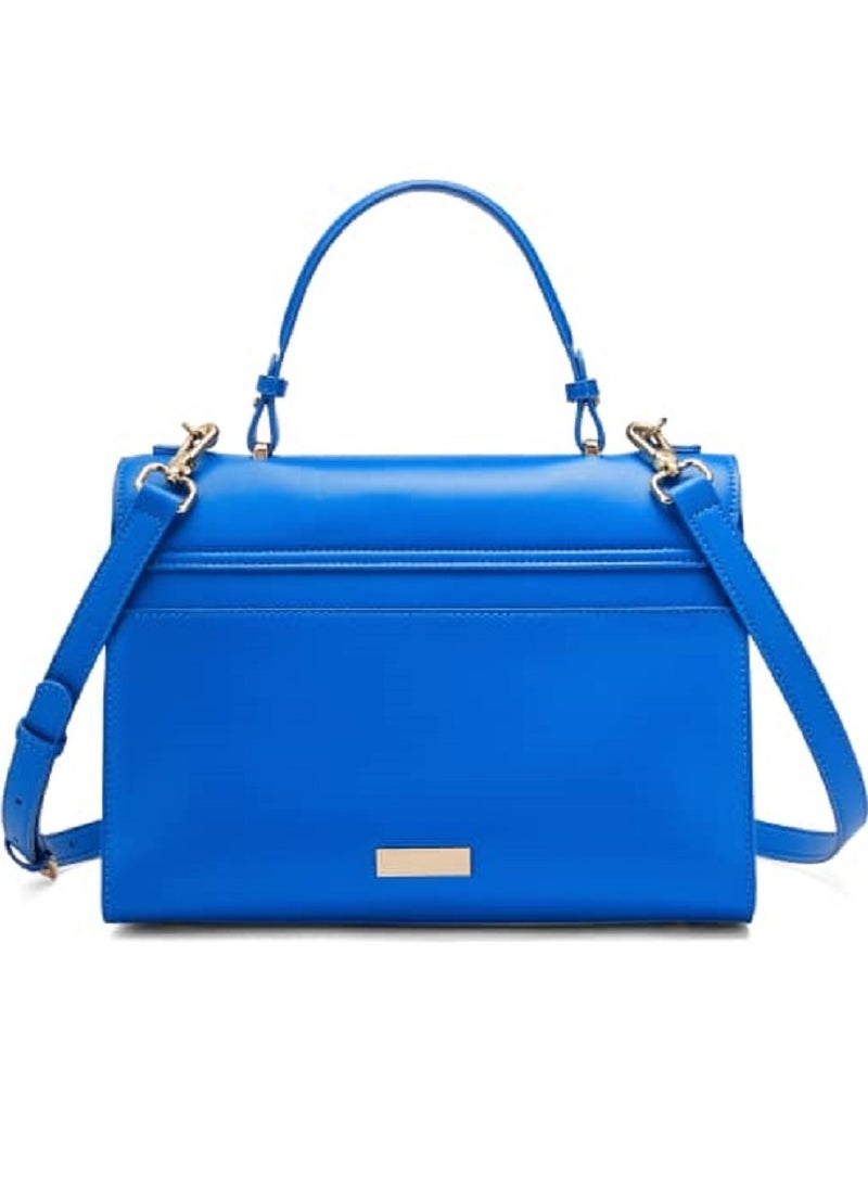 Genuine Leather Handbag for Women, Trendy Contrast Color Flap Handbags, Stylish Vegan Leather Ladies' Bag, Fashionable and Practical Design for Modern - Blue