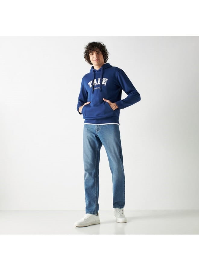 Yale Applique Detail Hoodie with Kangaroo Pocket and Long Sleeves