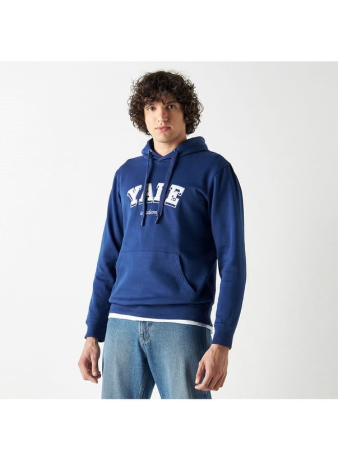 Yale Applique Detail Hoodie with Kangaroo Pocket and Long Sleeves