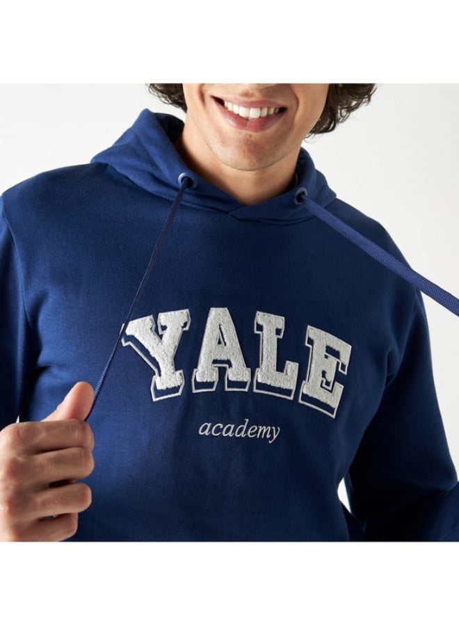 Yale Applique Detail Hoodie with Kangaroo Pocket and Long Sleeves