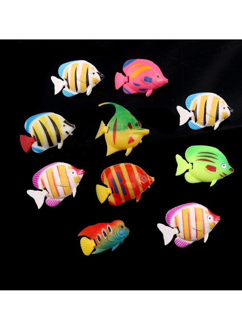 Fish Tank Simulation Fake Fish 10 Pcs Artificial Floating Moving Fishes Ornament, Decorations Bath Toy for Aquarium Tank Plastic Sea Animals Party Favors Random Color
