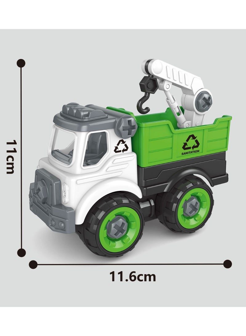 UKR 4 Cars Playset - Garbage Truck Recycling Set with Traffic Signs & Sanitation Accessories | Pull Back Green Cars | Perfect Big Birthday Gift for Kids