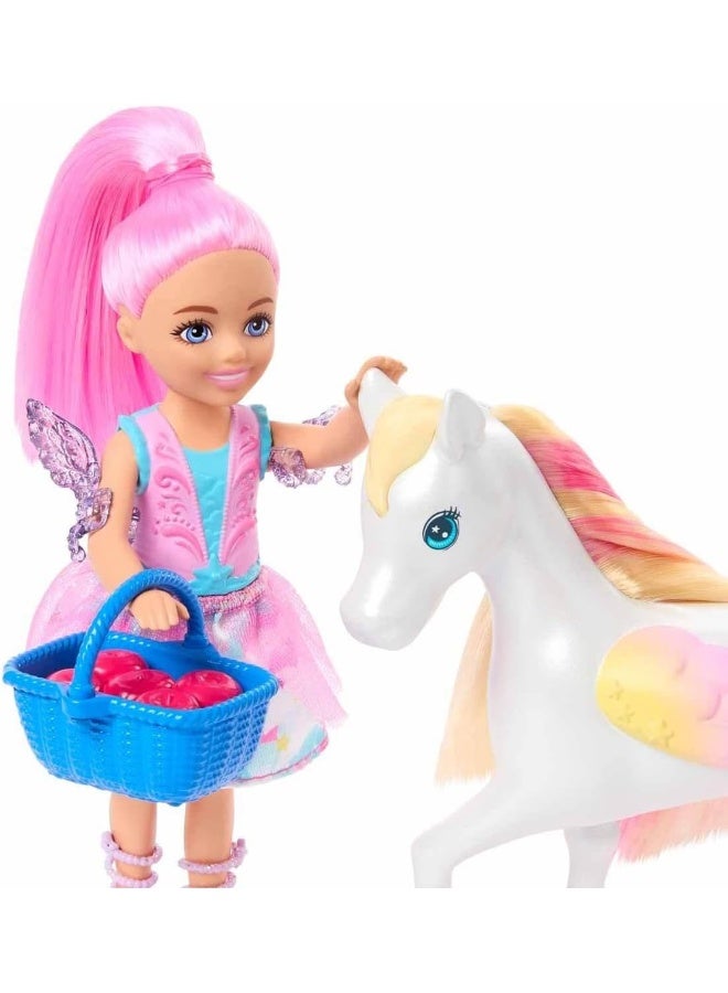 Barbie Chelsea Barbie Doll and Pegasus Playset, Horse Toys, Barbie A Touch of Magic Set with Stable, Pet Bunny and Accessories