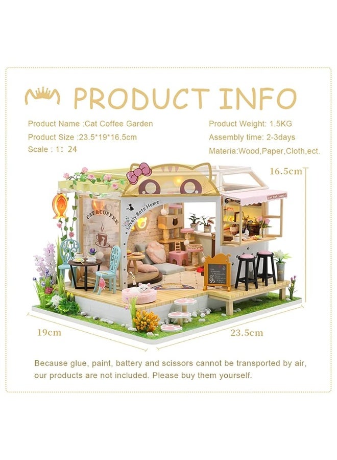 CUTEBEE Dollhouse Miniature with Furniture DIY Wooden Dollhouse Kit Plus Dust Proof Creative Room IdeaCat Coffee Garden