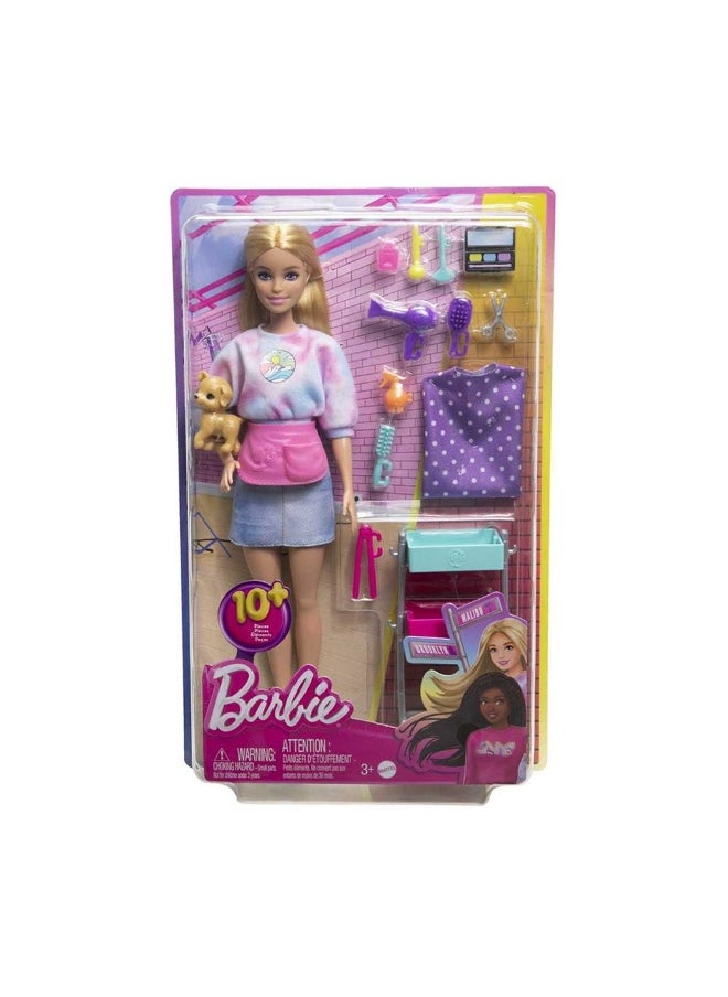 Barbie Malibu Stylist Doll with Puppy Figure & Styling Cart Accessories