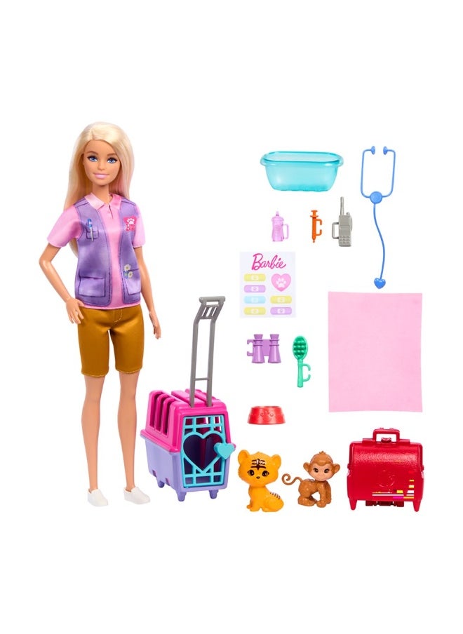 Barbie Animal Rescue & Recovery Playset with Blonde Doll, 2 Animal Figures & Accessories
