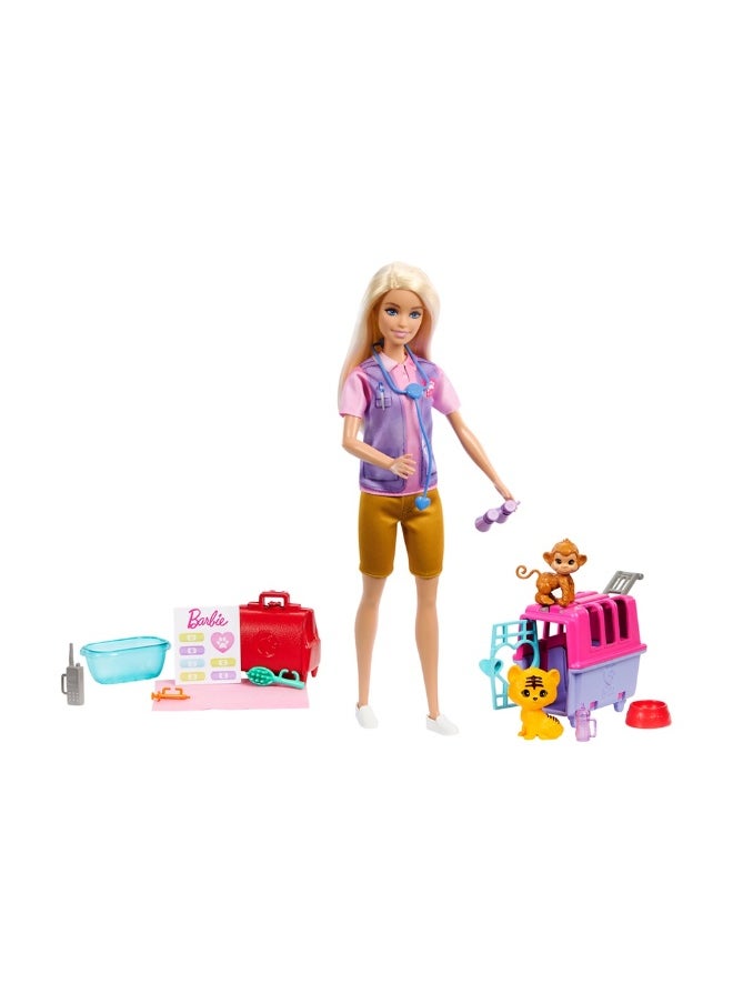 Barbie Animal Rescue & Recovery Playset with Blonde Doll, 2 Animal Figures & Accessories