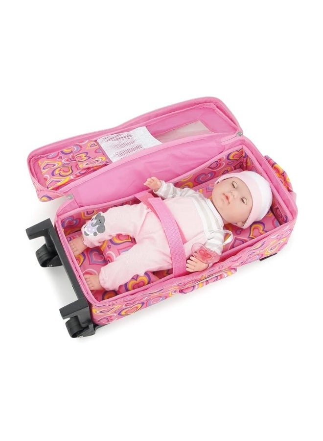 Emily Rose 14 Inch Doll Furniture & Accessories | 14-15 inch Doll Travel Carrier Backpack Case, with Trolley, Storage Pockets and Removable Doll Bed | Fits 14-15