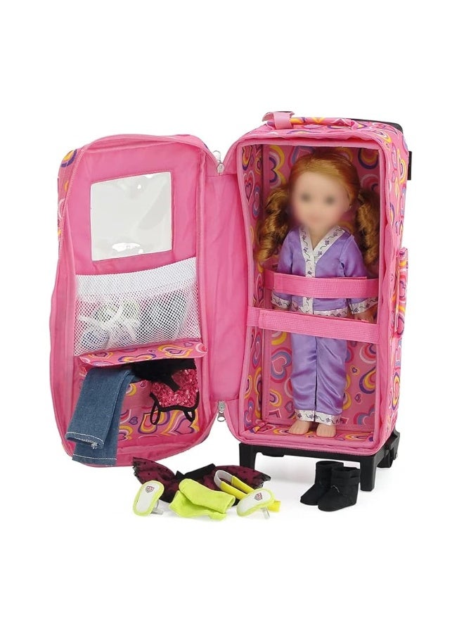 Emily Rose 14 Inch Doll Furniture & Accessories | 14-15 inch Doll Travel Carrier Backpack Case, with Trolley, Storage Pockets and Removable Doll Bed | Fits 14-15