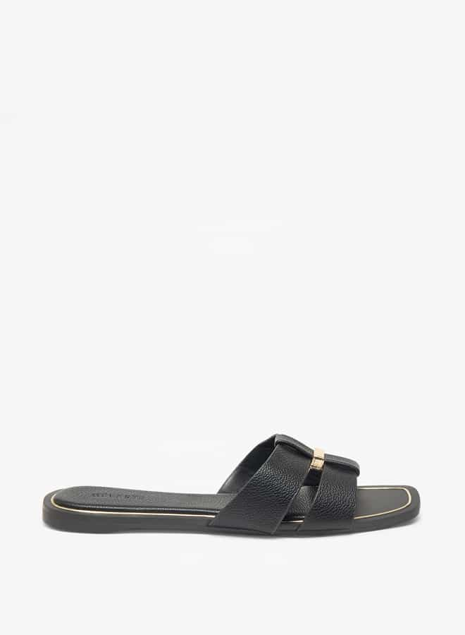 Women's Textured Slip-On Sandals with Metal Accent