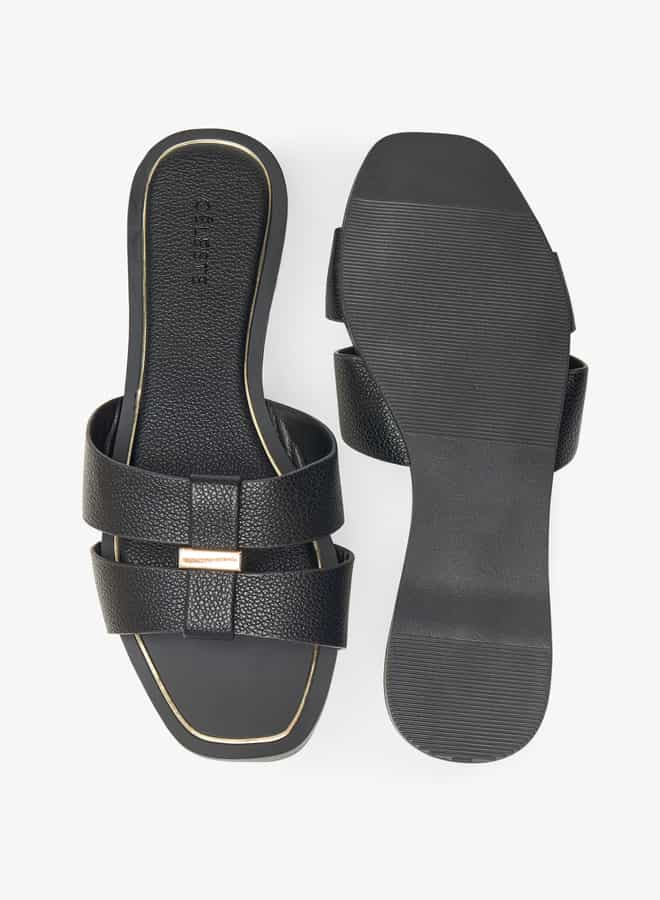 Women's Textured Slip-On Sandals with Metal Accent