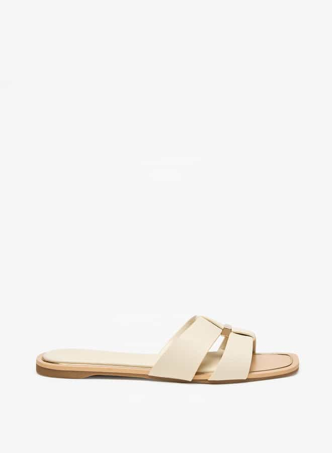 Women's Textured Slip-On Sandals with Metal Accent