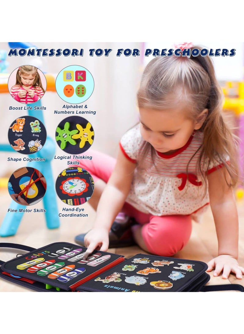 8-in-1 Multifunctional Busy Board Montessori Toy, Educational Sensory Activity Board, Felt Busy Book for Quiet Play, Portable Travel Toy for Toddler Fine Motor Skills, Interactive Learning & Early Development, Ideal for Kids Ages 2+