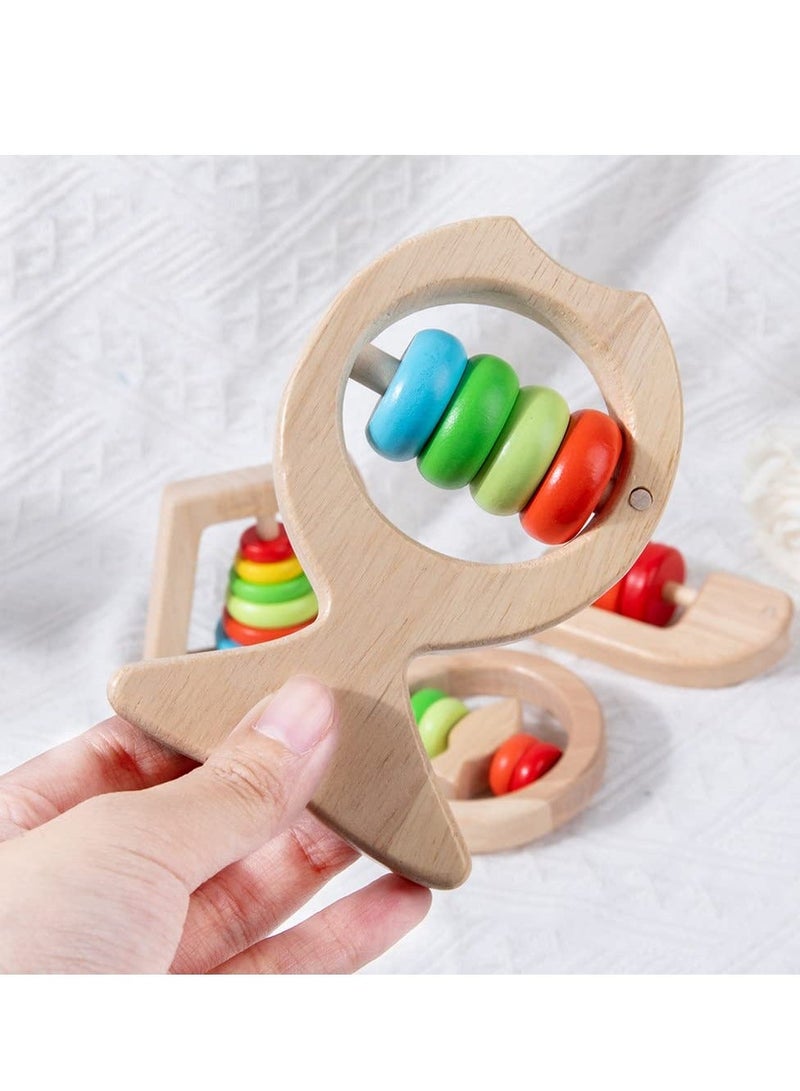 Baby Wooden Rattle Toy Set, 4Pcs Rainbow Color Shaker Bell Set, Infant Rattle Sensory Development Wooden Toys Set for Baby, Toddler