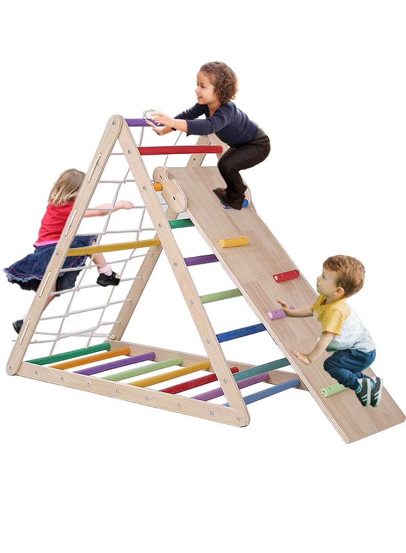 2 in 1 Kids Climbing Ladder, Wooden Children Climber with Removable Ramp, Indoor Folding Toddler Gym Activity Center for Climbing, Sliding