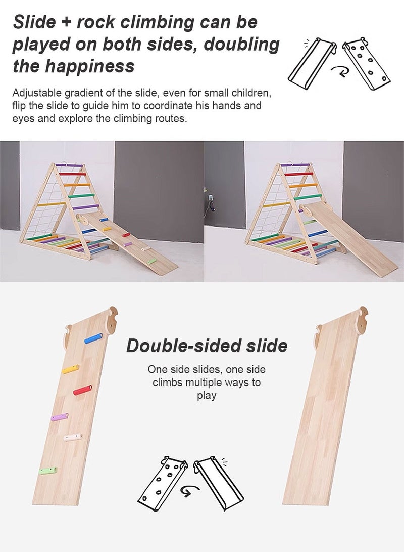 2 in 1 Kids Climbing Ladder, Wooden Children Climber with Removable Ramp, Indoor Folding Toddler Gym Activity Center for Climbing, Sliding