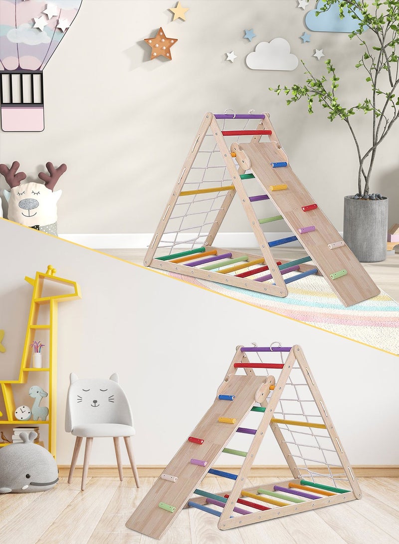 2 in 1 Kids Climbing Ladder, Wooden Children Climber with Removable Ramp, Indoor Folding Toddler Gym Activity Center for Climbing, Sliding