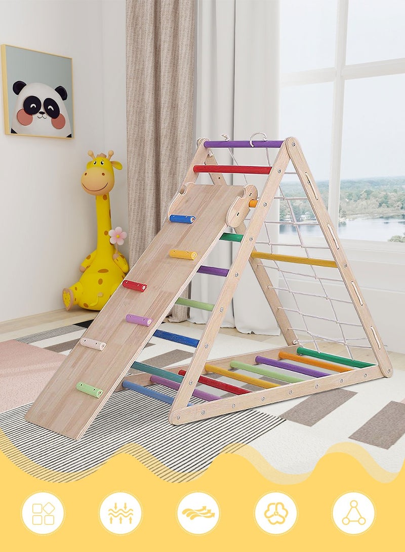 2 in 1 Kids Climbing Ladder, Wooden Children Climber with Removable Ramp, Indoor Folding Toddler Gym Activity Center for Climbing, Sliding