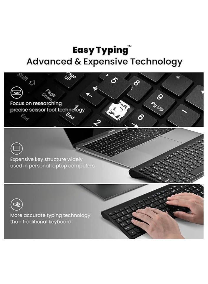 Wireless Keyboard and Mouse, 2.4G USB Easy to Set up Comfortable Keyboard with Ultra-Thin Design, Compact Full Size Slim Keyboard for Mac, Windows, Laptop, Computer - Black