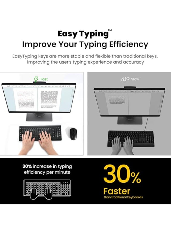 Wireless Keyboard and Mouse, 2.4G USB Easy to Set up Comfortable Keyboard with Ultra-Thin Design, Compact Full Size Slim Keyboard for Mac, Windows, Laptop, Computer - Black