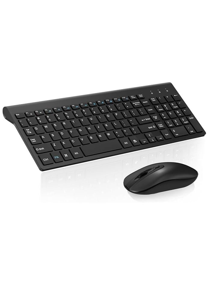 Wireless Keyboard and Mouse, 2.4G USB Easy to Set up Comfortable Keyboard with Ultra-Thin Design, Compact Full Size Slim Keyboard for Mac, Windows, Laptop, Computer - Black