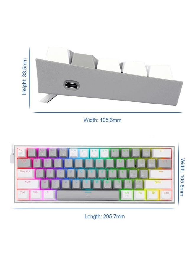 K617 Fizz 60% Wired RGB Gaming Keyboard - Red Switches - English & Arabic Keys - Grey White