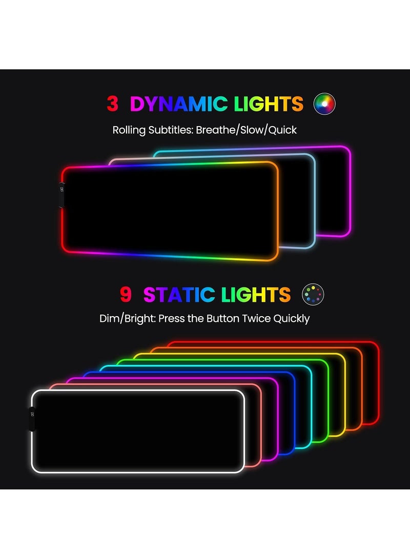 RGB Gaming Mouse Pad - Transform Your Gaming Experience, 12 Lighting Modes, 2 Brightness Levels, Anti-Slip Waterproof Surface, Large Extended Mouse Mat (31.5 x 11.8 Inch)