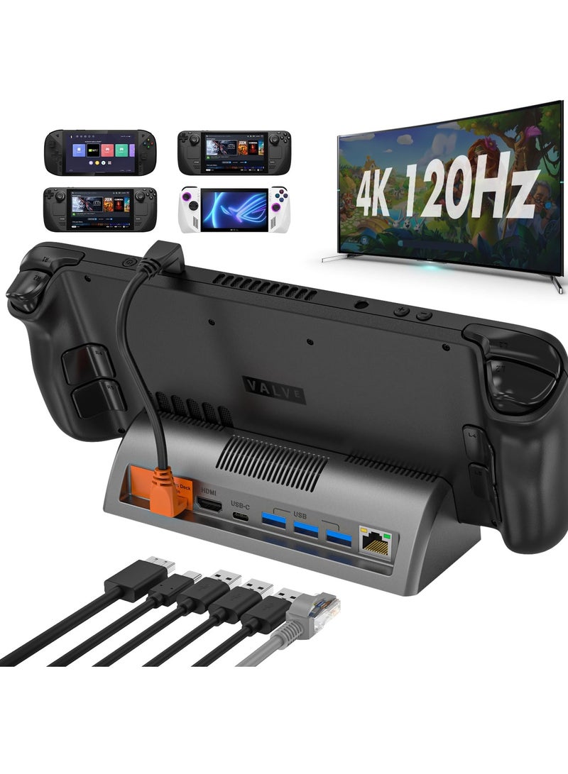 Docking Station for Steam Deck and Steam Deck OLED, Supports 4K@120Hz HDMI Display Output, with Gigabit Ethernet and 3 USB 3.0 Ports