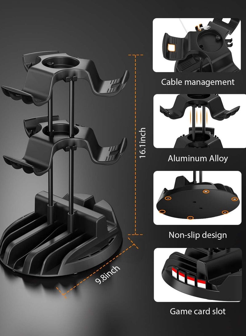 Controller Holder with Organizer Base, 2-Tier Desk Gaming Controller and Headset Stand with Cable Organizer, Compatible with Xbox, PS4, PS5, Switch Pro Controller Gaming Accessories