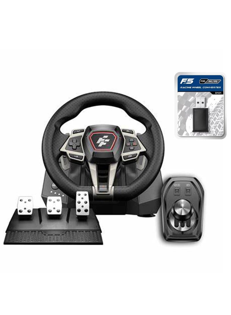 F107 IMOLA Racing Wheel with Force Feedback, 6-Speed Shifter, 900° Rotation, Hall-Effect Sensor, Vibration Motors, Pedals & F5 PS5 Converter - Compatible with PS5, PS4, Xbox One/X/S, Switch, PC - Red/Black