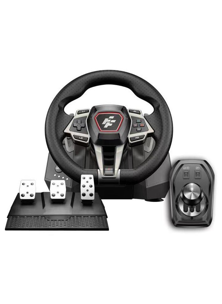 F107 IMOLA Racing Wheel with Force Feedback, 6-Speed Shifter, 900° Rotation, Hall-Effect Sensor, Vibration Motors, Pedals & F5 PS5 Converter - Compatible with PS5, PS4, Xbox One/X/S, Switch, PC - Red/Black